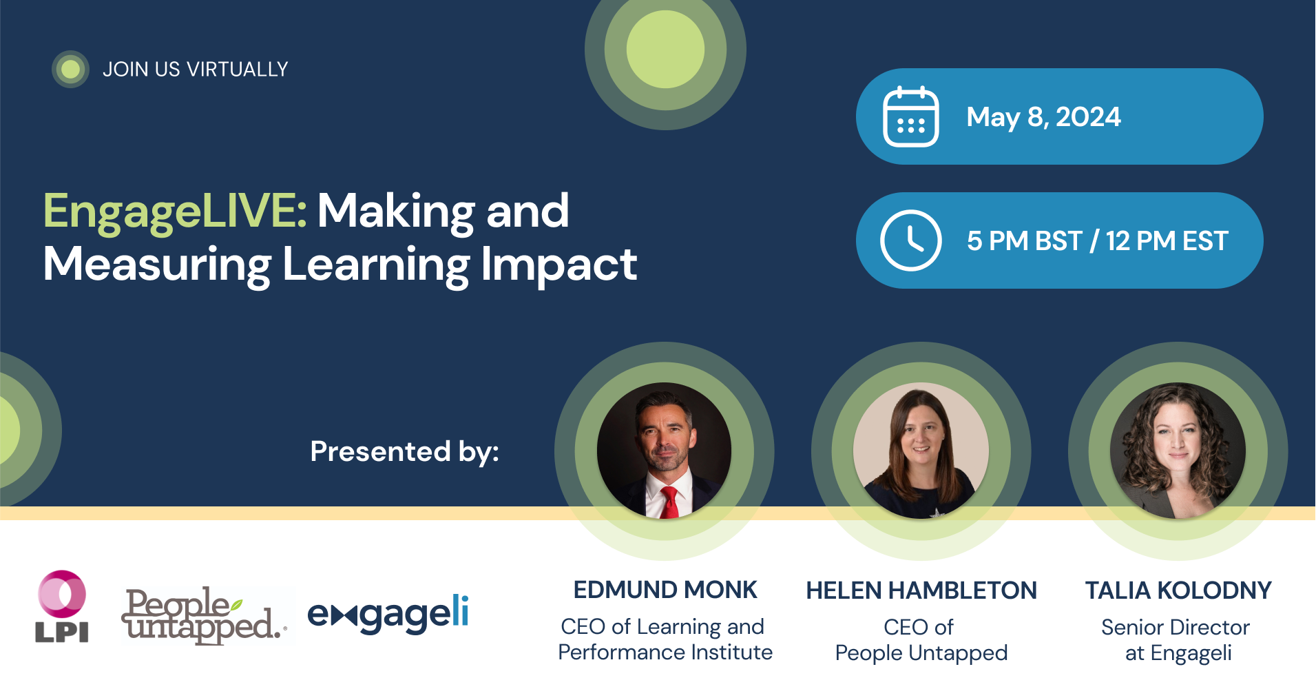 EngageLive May 8 Making and Measuring Learning Impact with Engageli, the LPI and People Untapped
