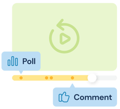 Engageli's video playback feature, showing interactive questions and polls throughout the video playback