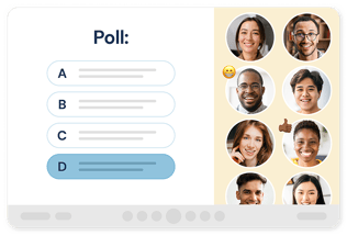 Engageli's poll feature, showing 6 online learners answering a question