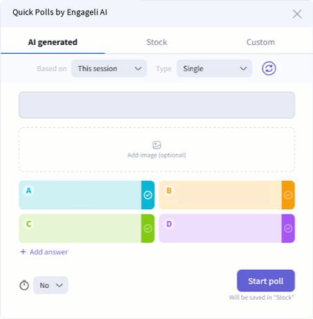 A GIF of a multiple-choice poll with four answer options being automatically generated on Engageli