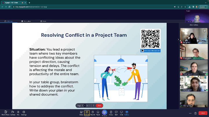 Collaborative group project work in Engageli's tables